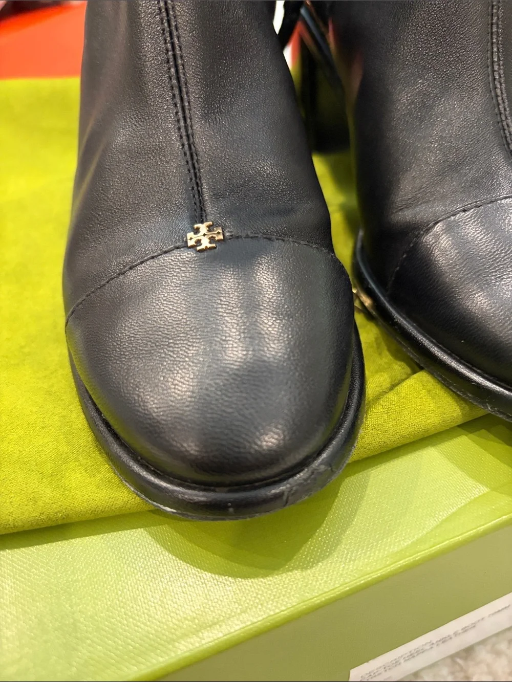 Tory Burch Black Leather Zip Ankle Booties with Gold Logo